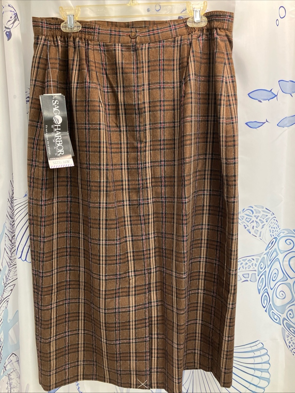 NWT Sag Harbor Washable Brown Long Straight Plaid Skirt 16W - Picture 2 of 7